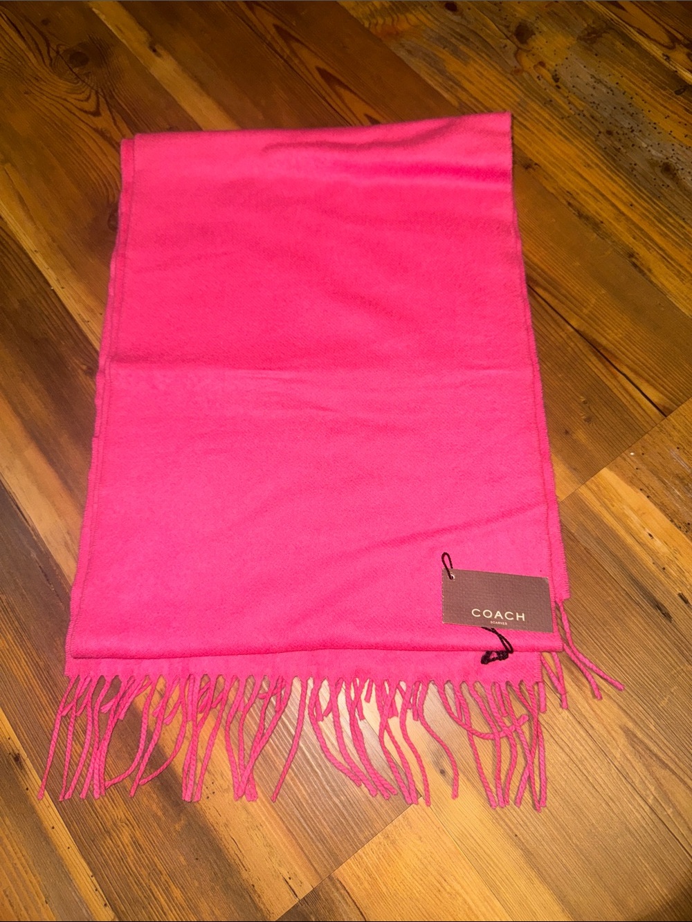 COACH Bright Pink Fringe Scarf